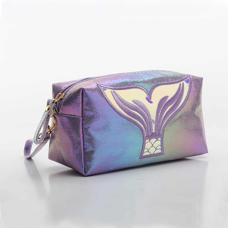 Wholesale PU Crack Fish Tail Illusion Laser Cosmetic Bag Cartoon Handbag Storage Bag
